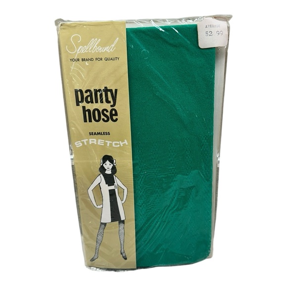 Vtg 60’s/70’s Spellbound Seamless Stretch Textured Pantyhose Kelly Green Average - Picture 1 of 2